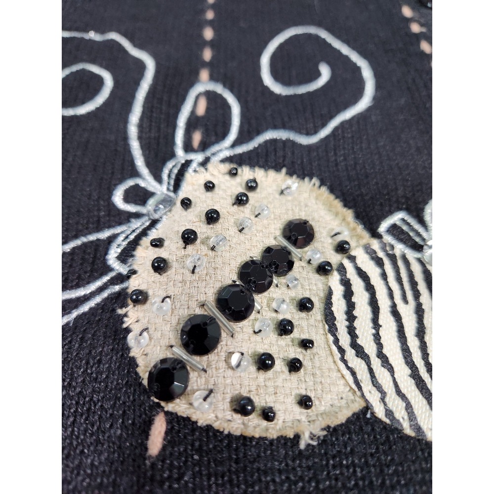 TimberLea Vintage Christmas Black Sweater Embellished Cardigan Small S Ornaments - Picture 6 of 8